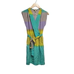 PRESLEY SKYE‎ Silk Lined Belted Multicolor Dress Small Polka Dot